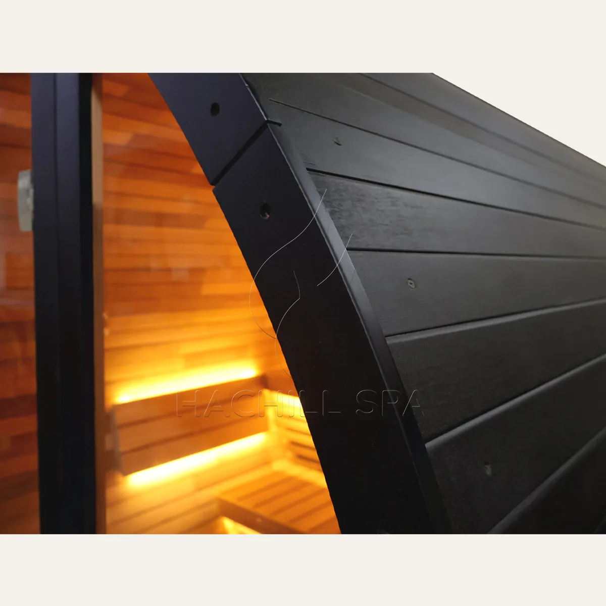 BS13 barrel sauna black exterior cladding detail