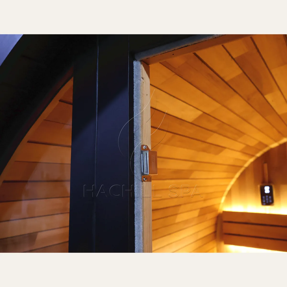 BS13 sauna glass door seal and latch detail