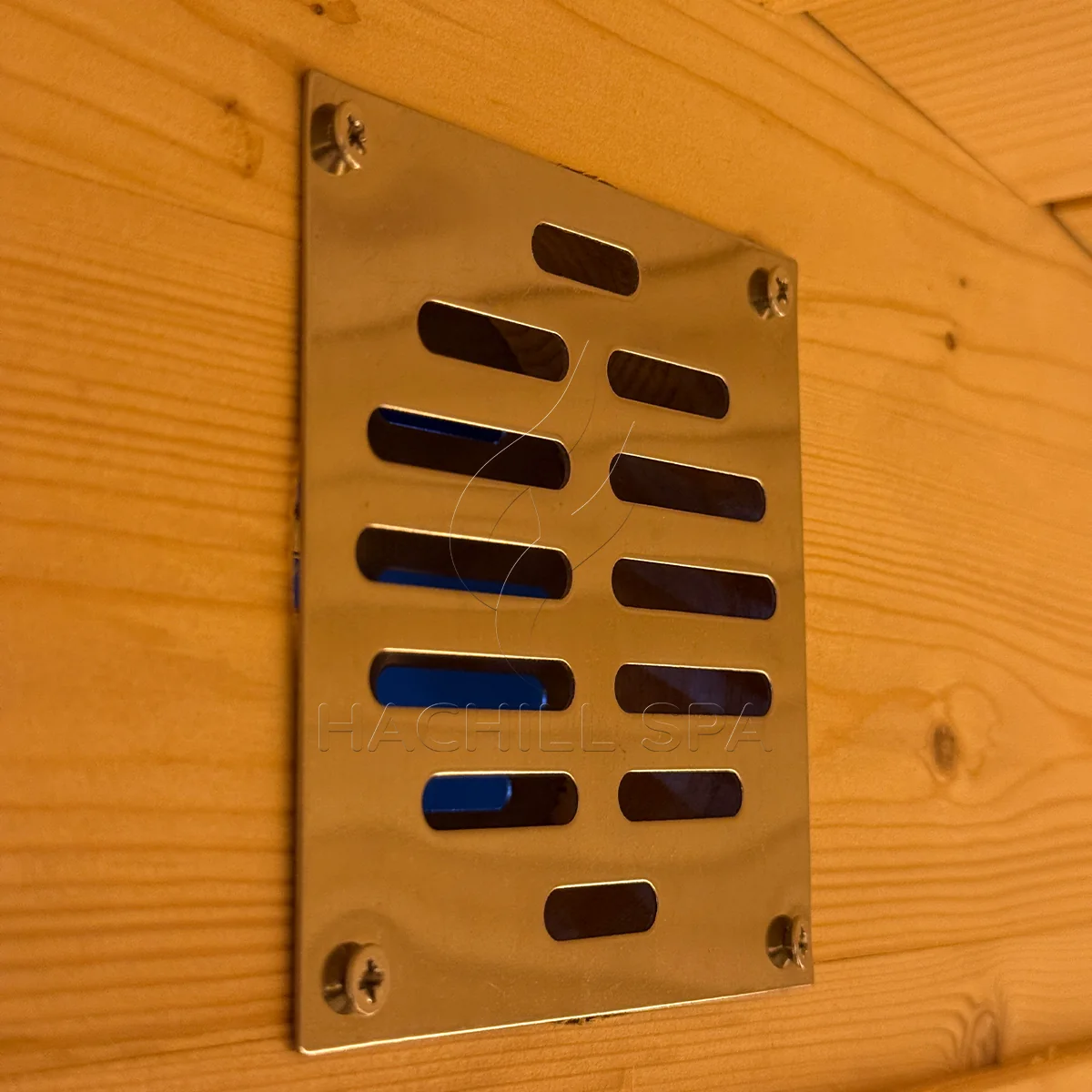BS14 sauna interior metal ventilation grille detail
