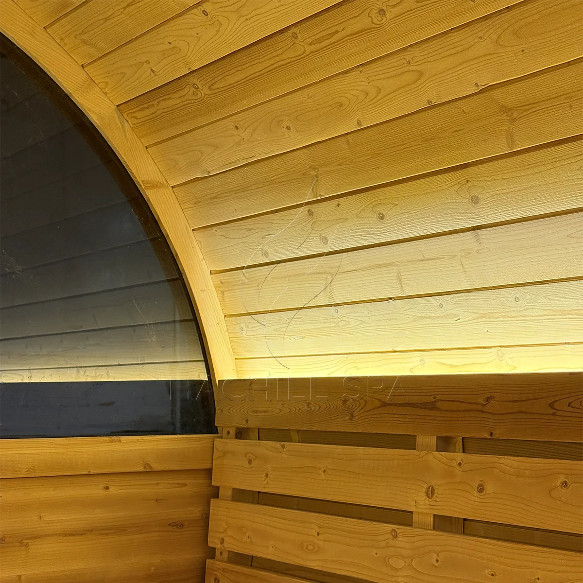 BS15 barrel sauna curved wooden wall construction detail