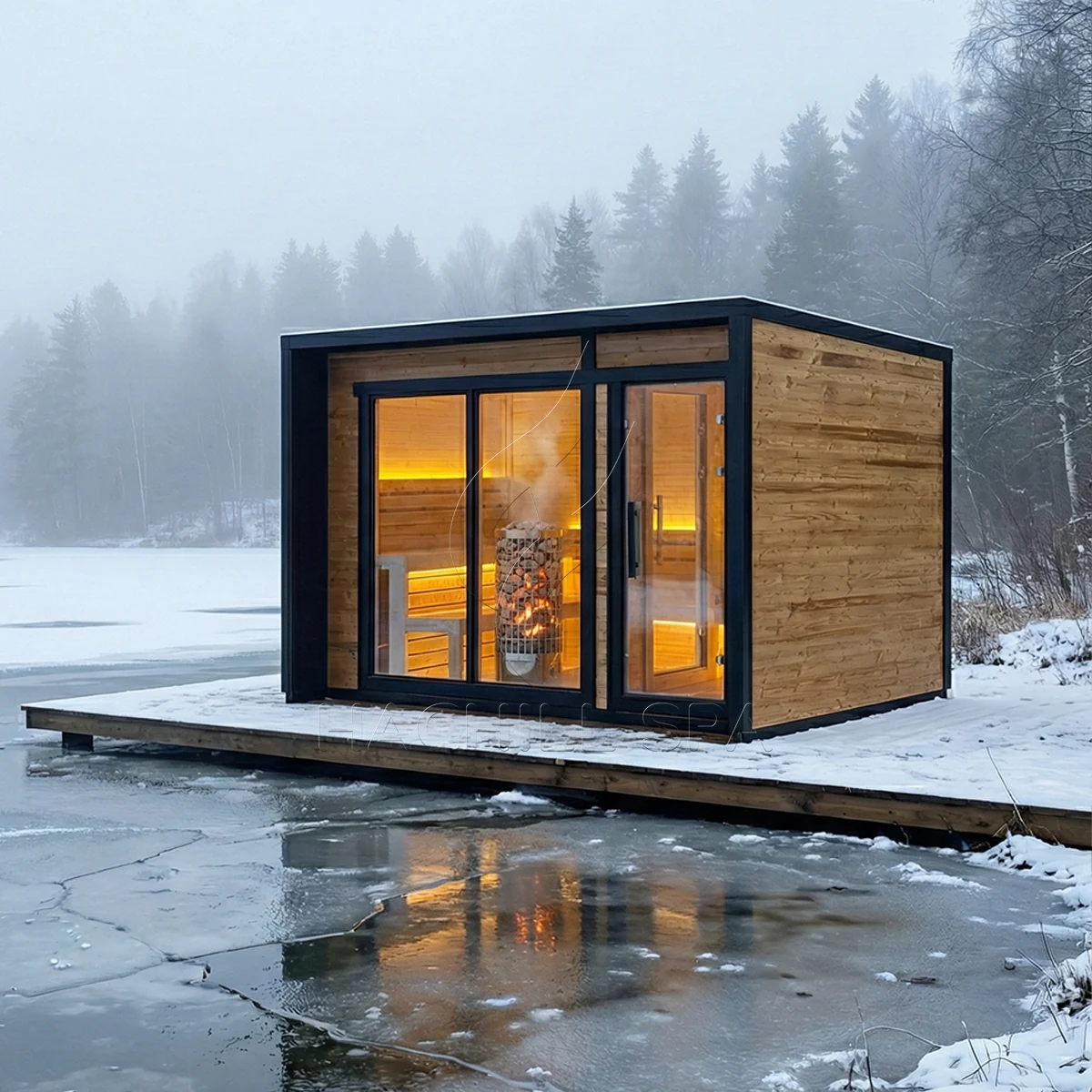 CBN18 outdoor cabin sauna lakeside installation