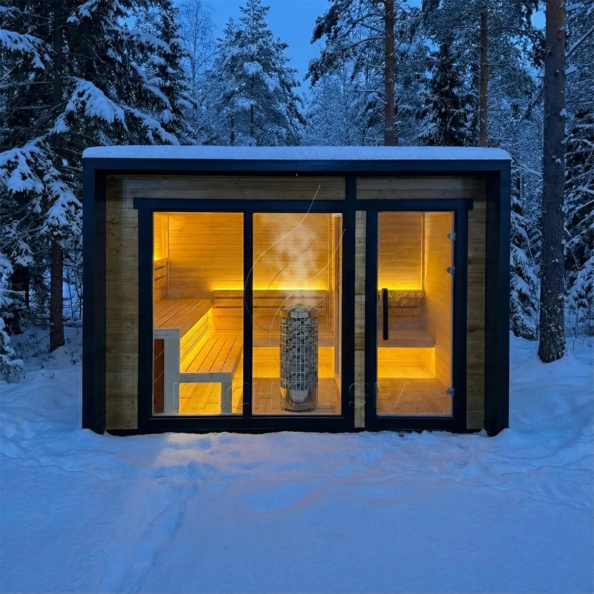 CBN18 outdoor cabin sauna snow installation