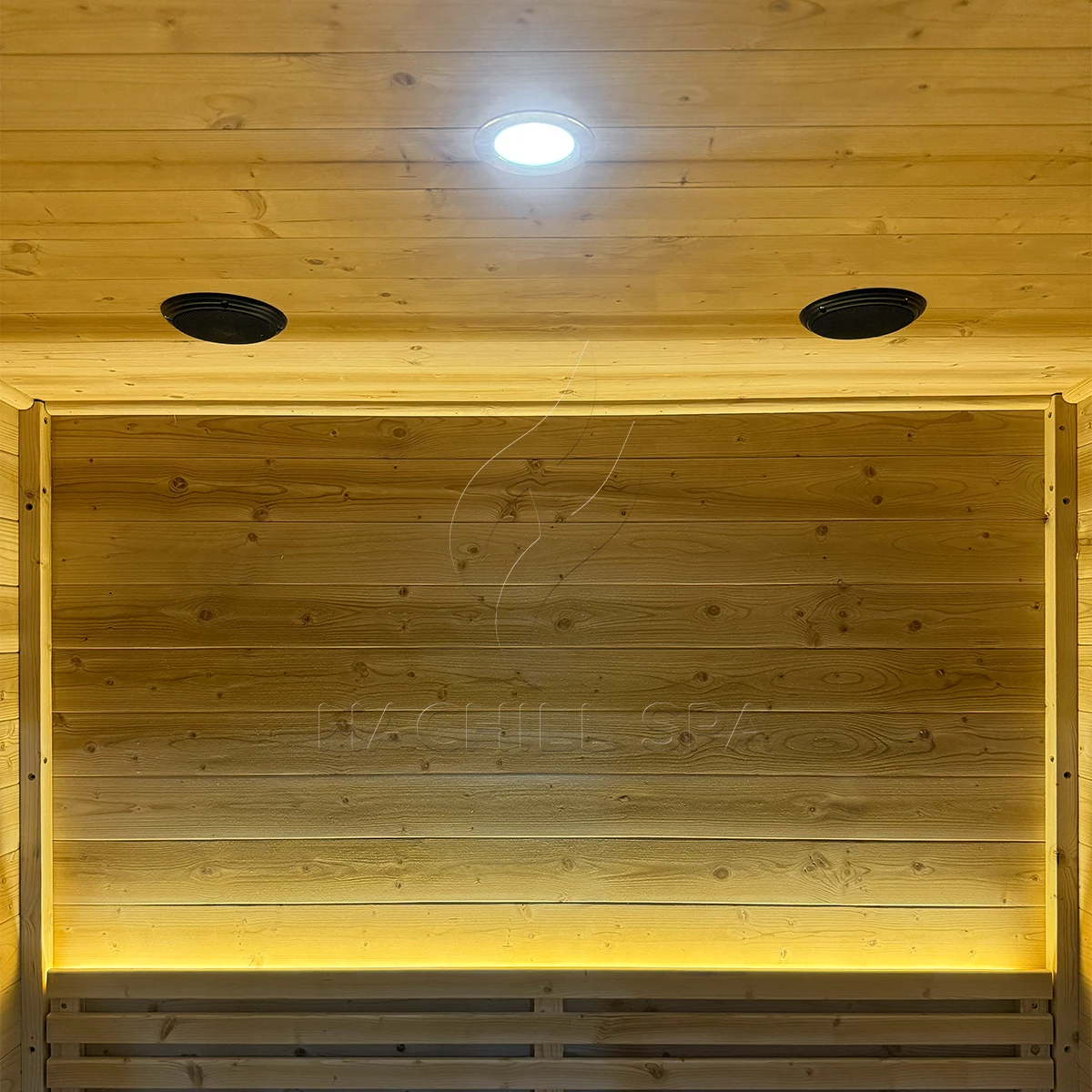 CBN21 sauna ceiling light and bench detail