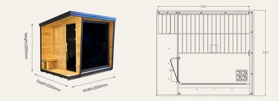 CBN22 outdoor cabin sauna 1620 x 1580 x 2460 mm overall dimensions drawing