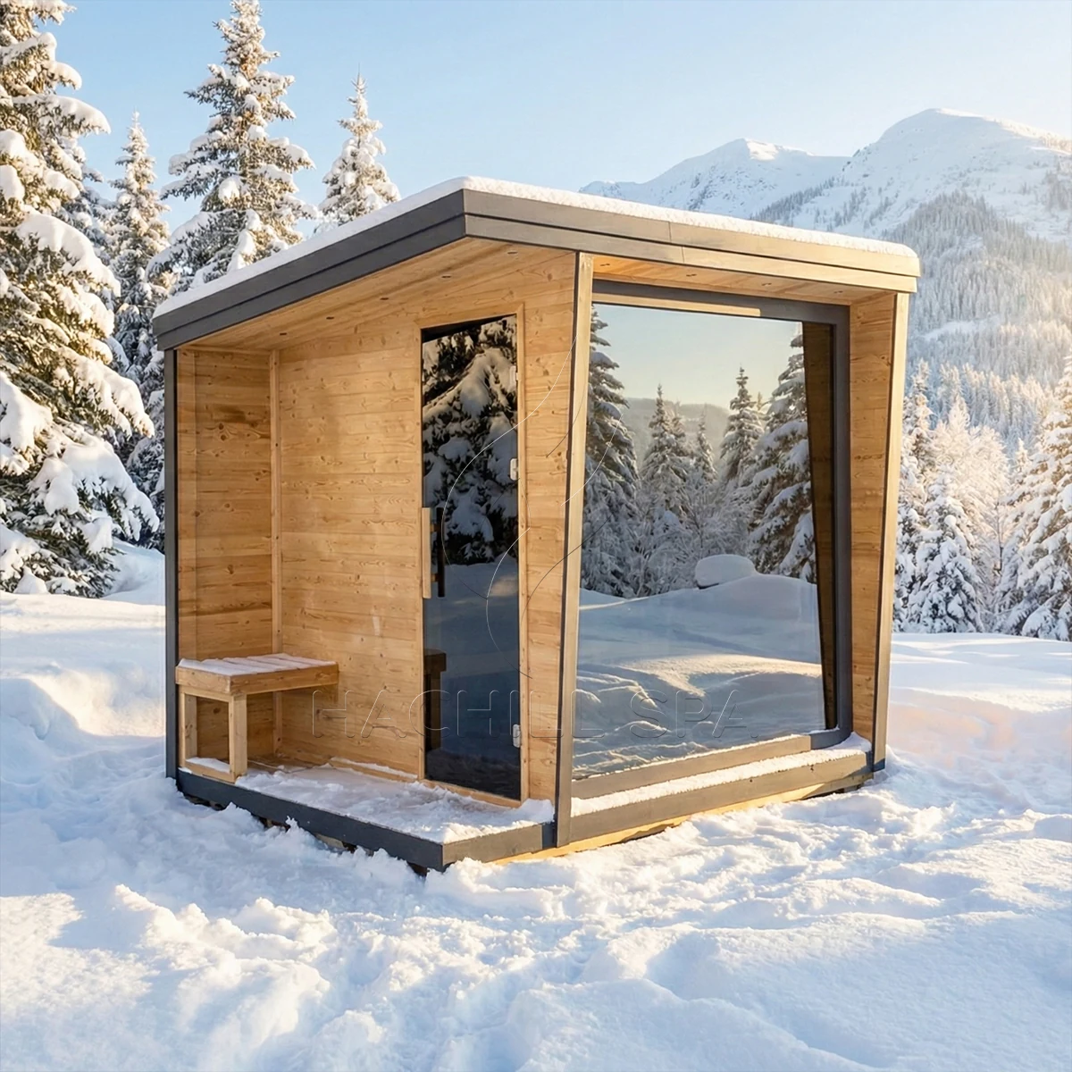 CBN22 outdoor cabin sauna snow installation