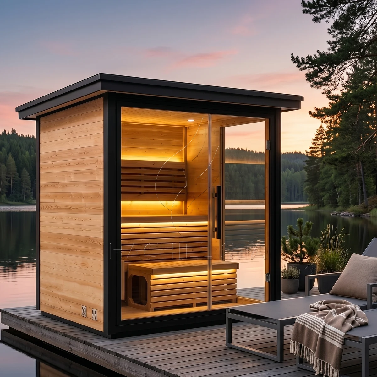 CBN23 outdoor cabin sauna patio installation