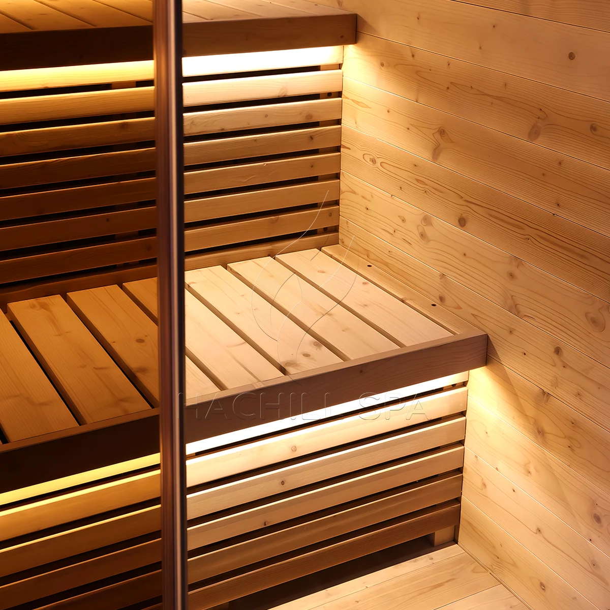 CBN23 sauna glass door and bench layout