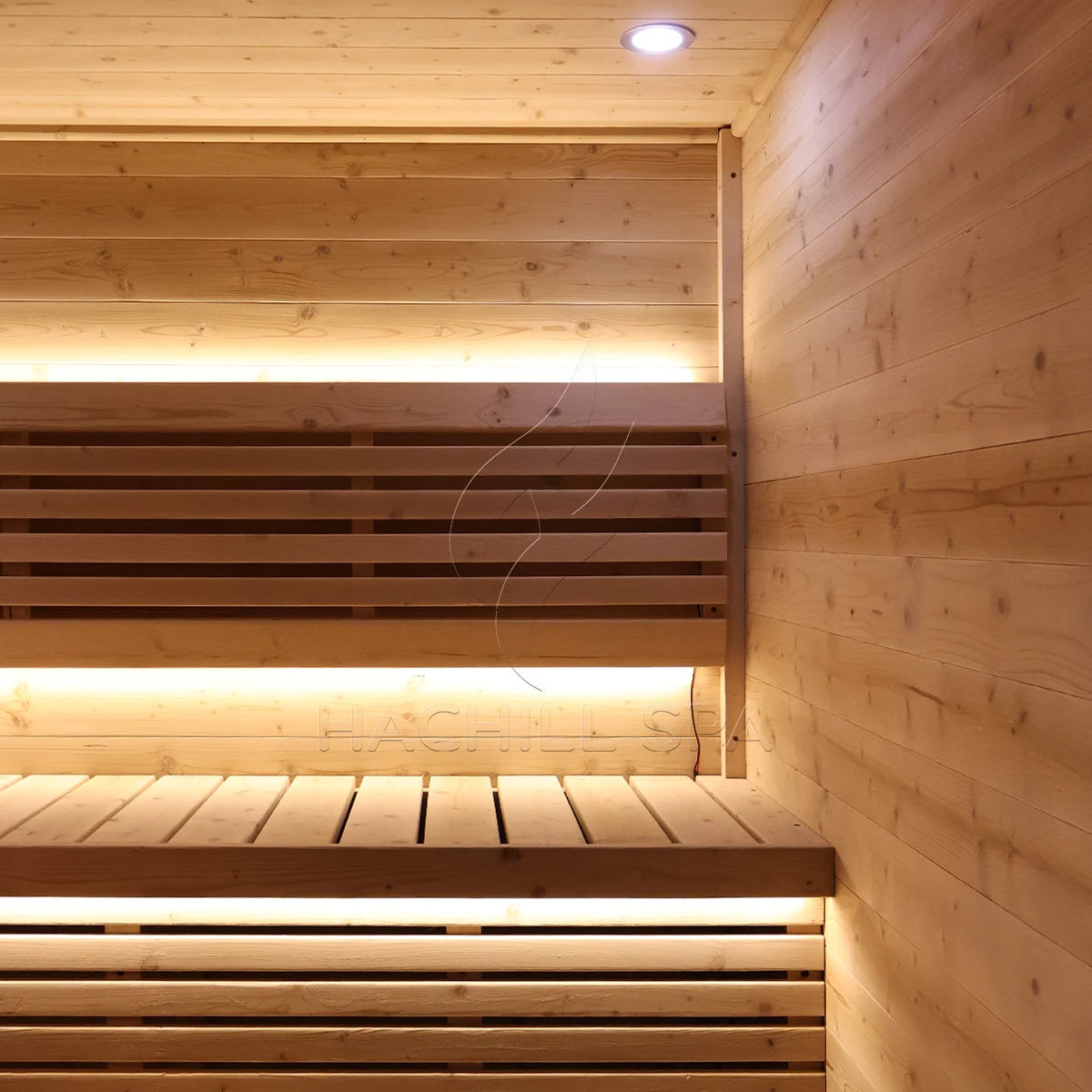 CBN23 sauna interior bench and lighting layout