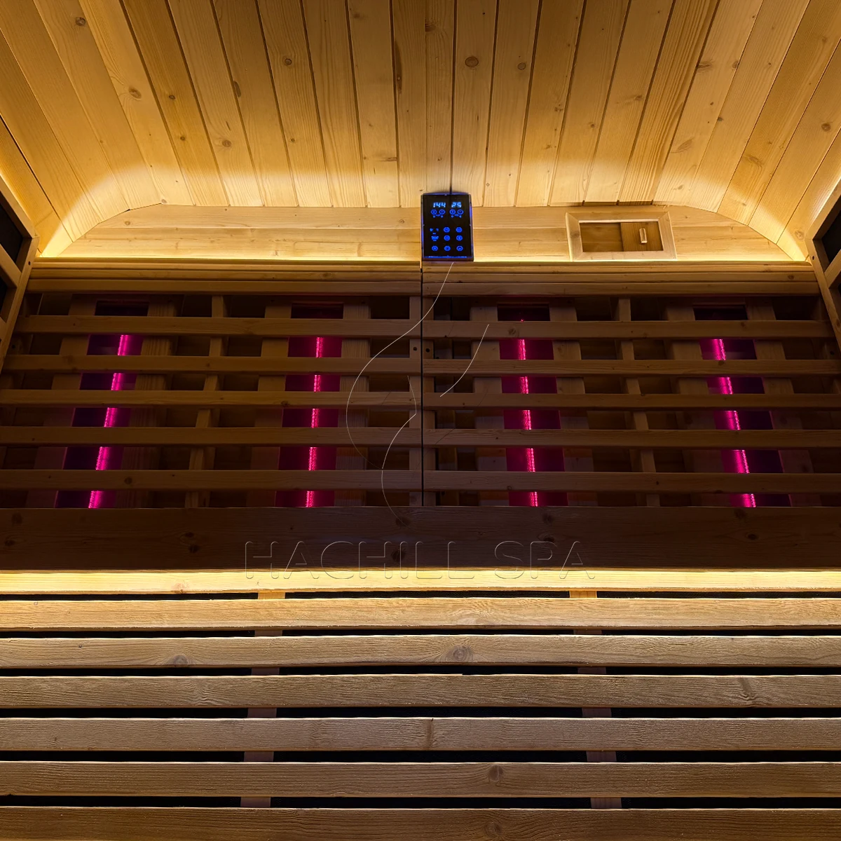 CS21 hybrid sauna interior bench and heating layout