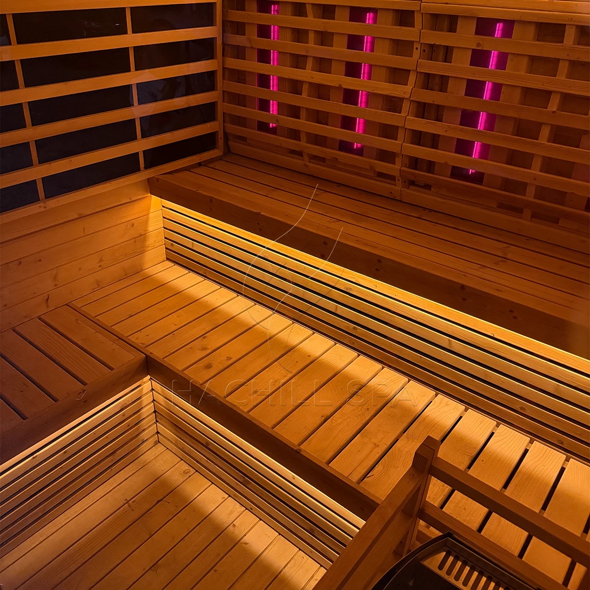 CS21 sauna bench and infrared panel layout