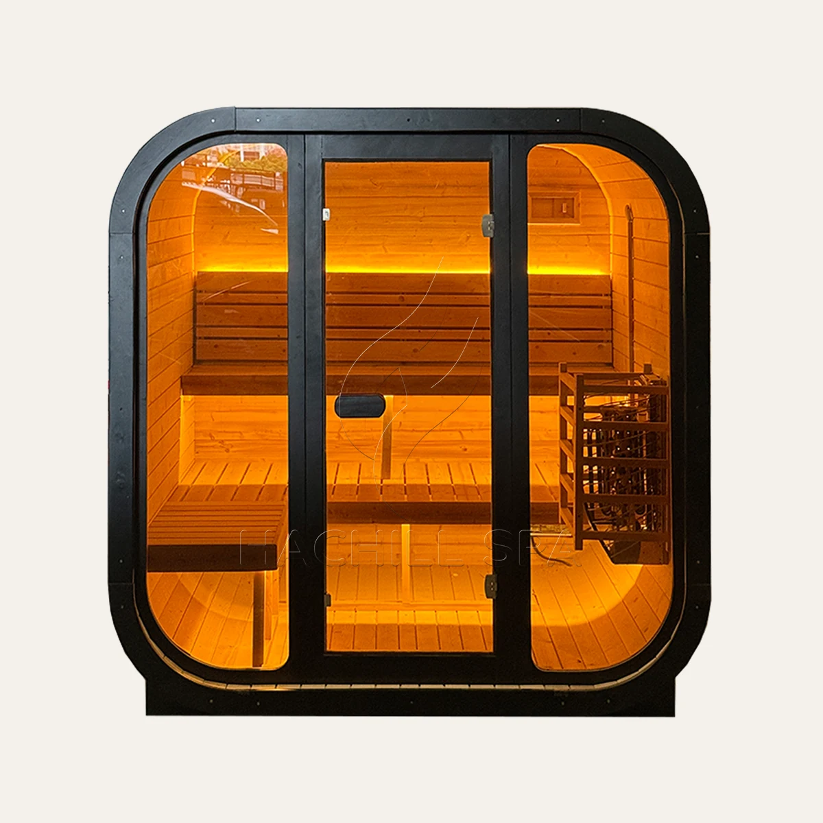CS22 4-6 person outdoor cube sauna front view