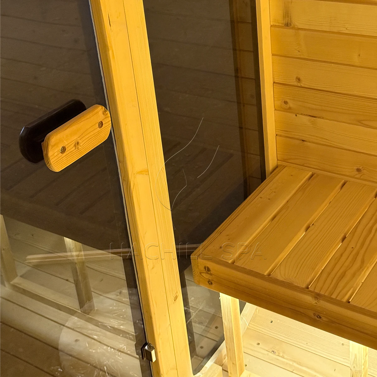 CS22 sauna door handle and bench detail