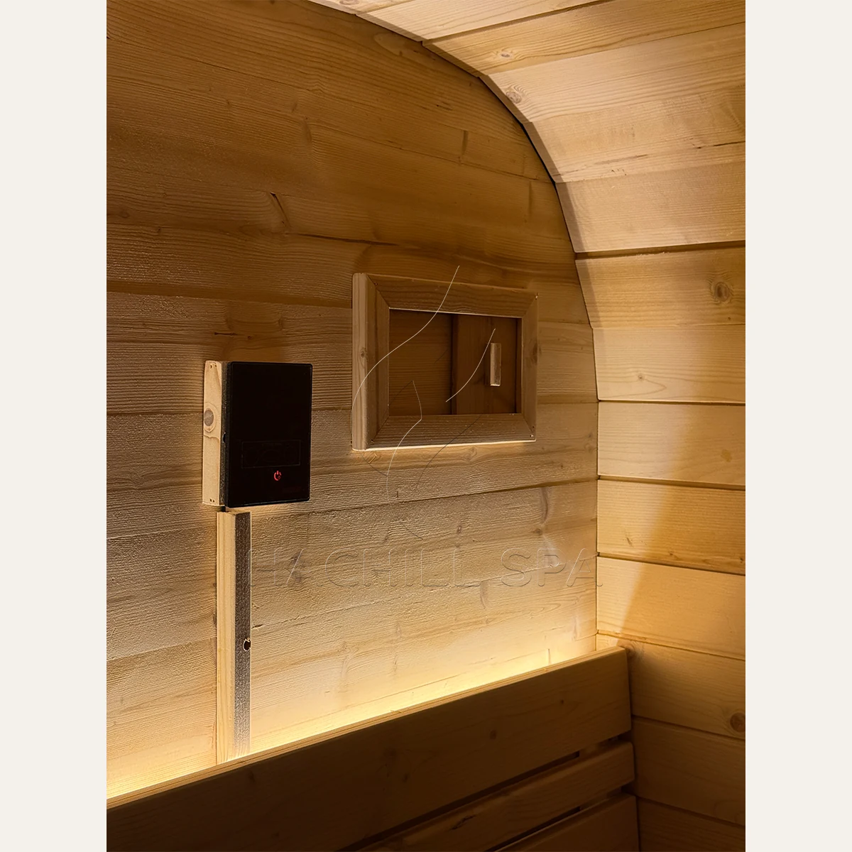 CS22 sauna interior ventilation and bench lighting
