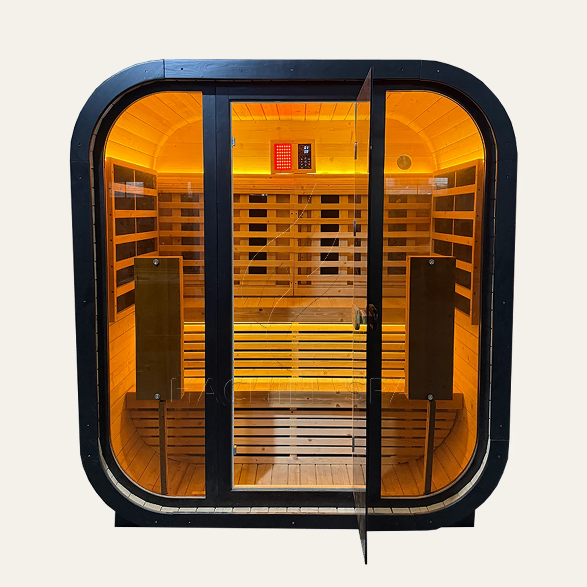 CS23 2-4 person hybrid outdoor sauna front view
