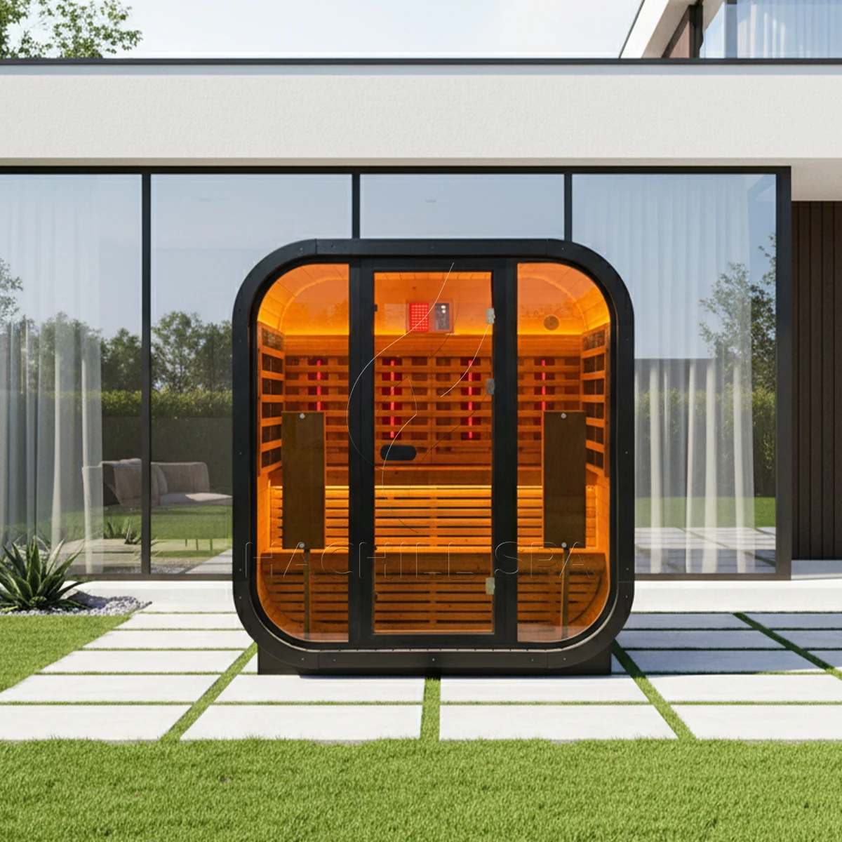 CS23 hybrid outdoor sauna garden installation