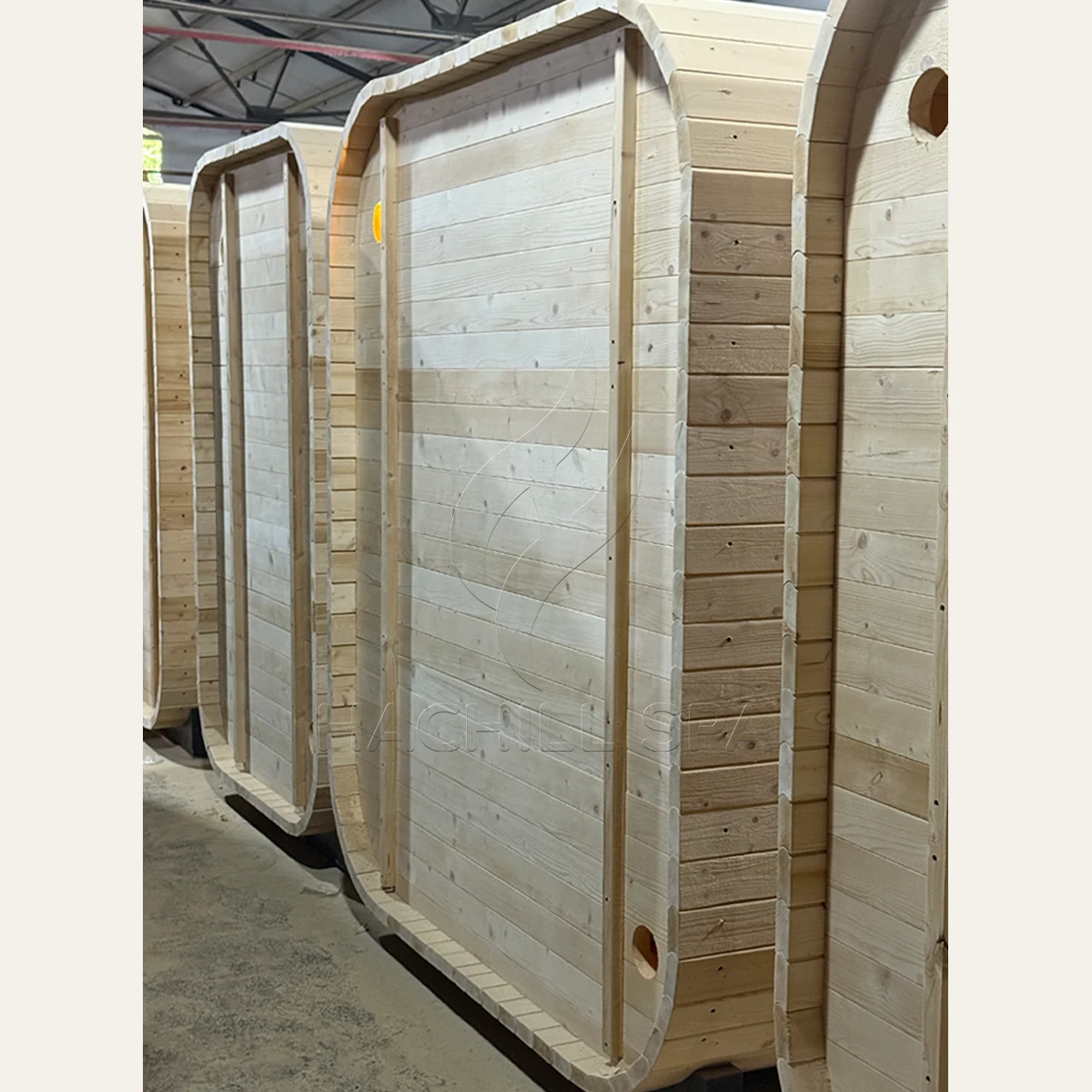 CS23 hybrid sauna rear wall factory view