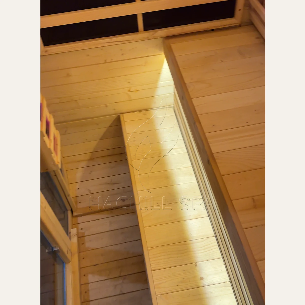 CS23 sauna ceiling and bench construction detail