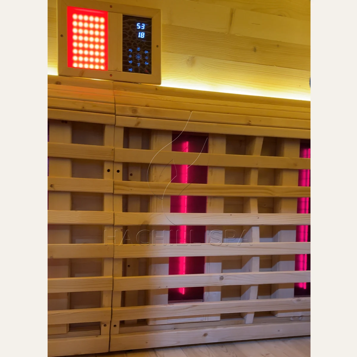 CS23 sauna control panel and infrared heater detail