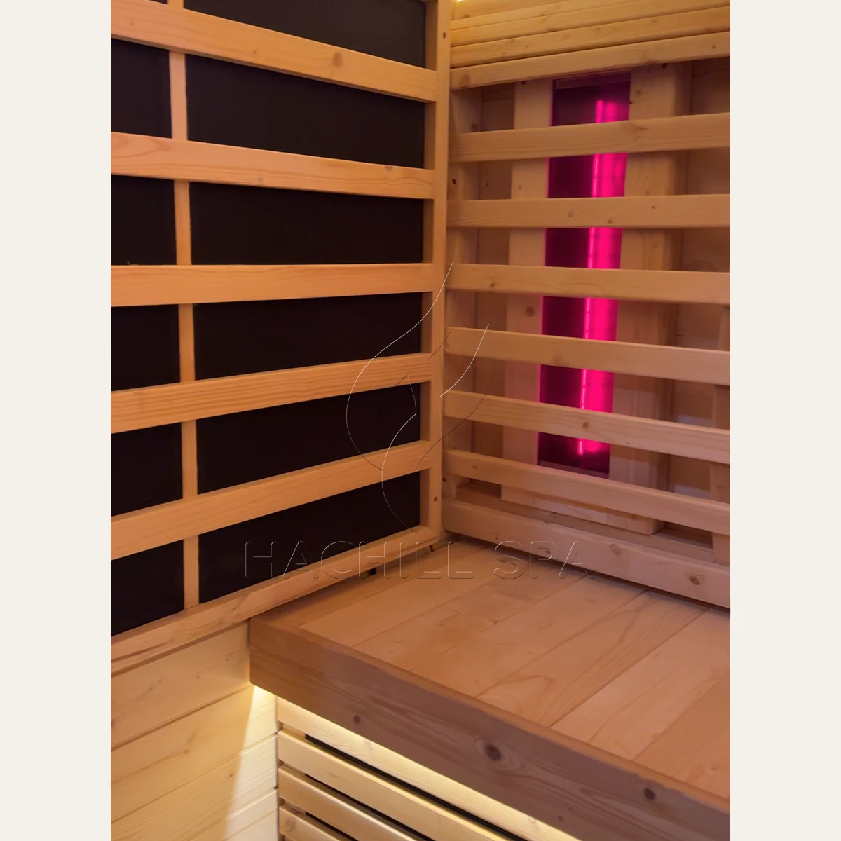 CS23 sauna interior infrared panel and bench layout
