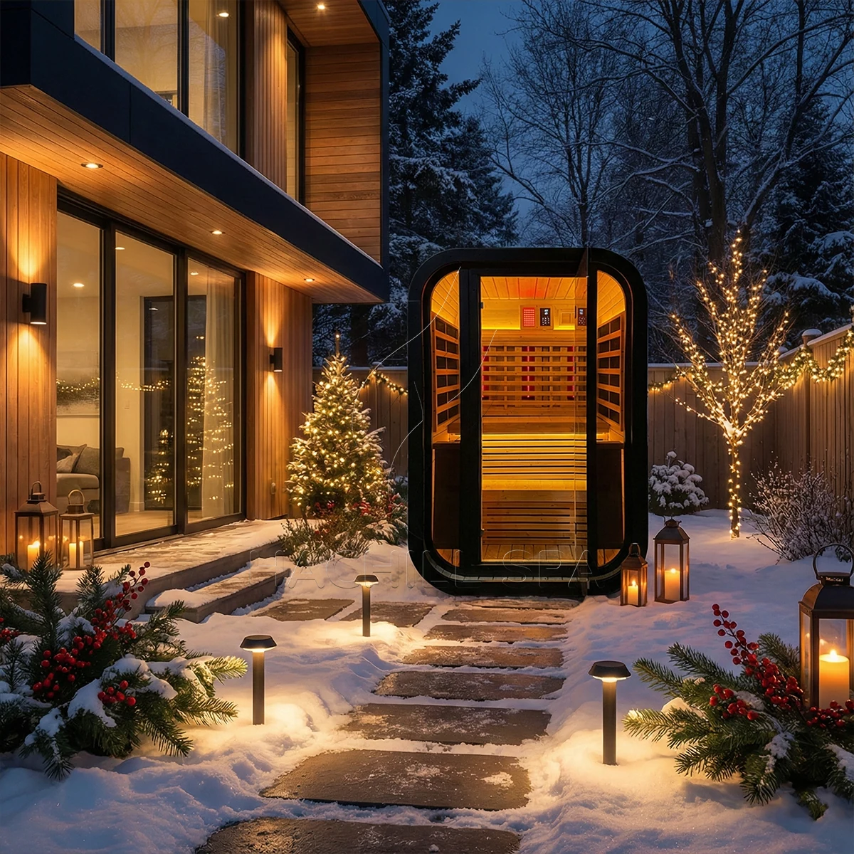 CS29 hybrid outdoor sauna winter installation