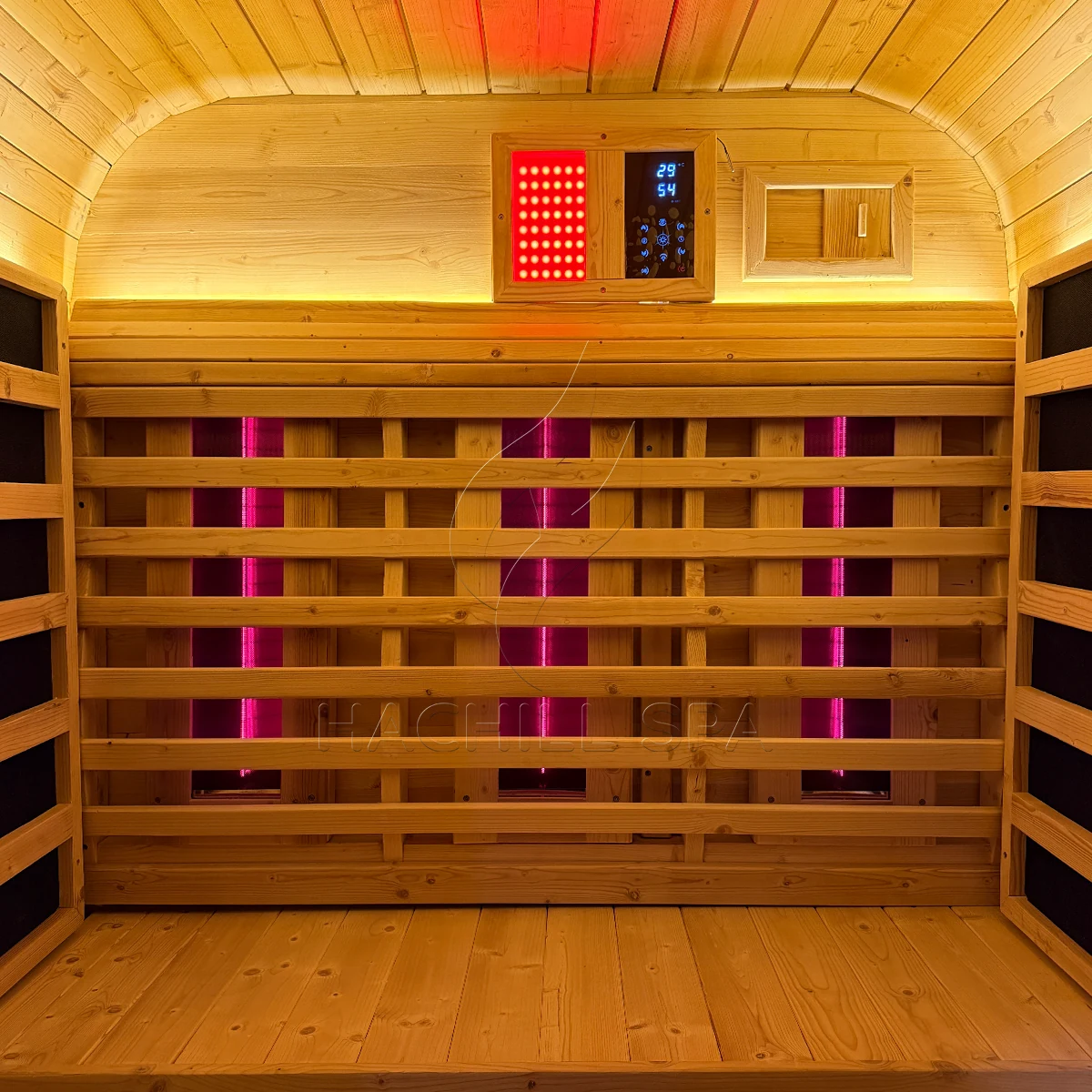 CS29 hybrid sauna interior bench and infrared panel layout