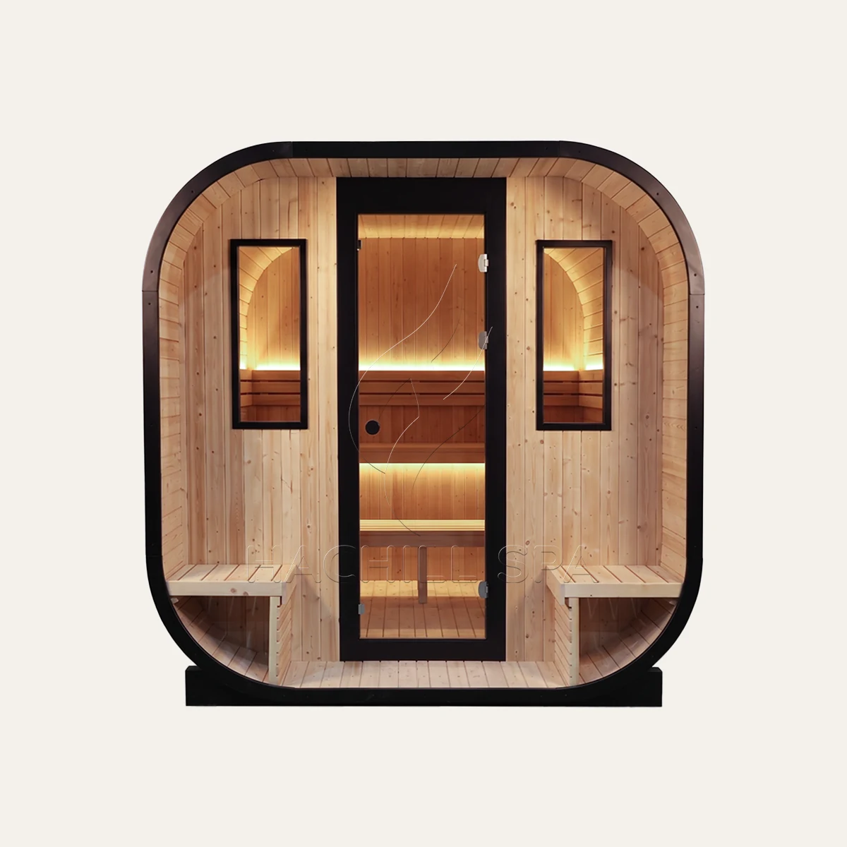 CS30 4-6 person outdoor cube sauna front view