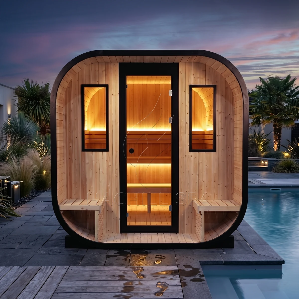 CS30 outdoor cube sauna driveway installation