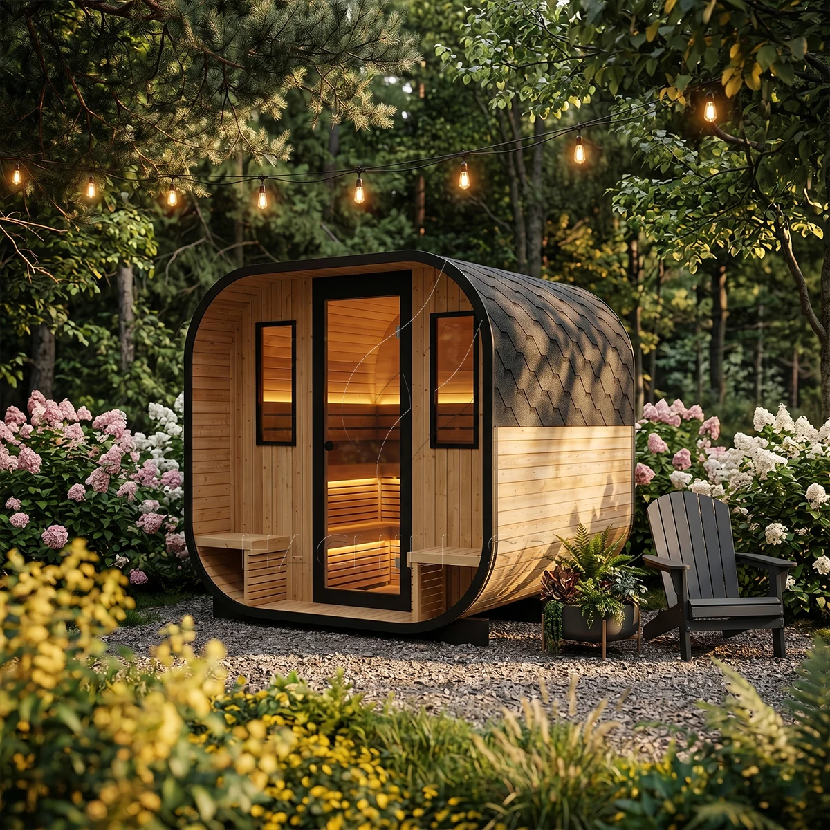 CS30 outdoor cube sauna garden installation