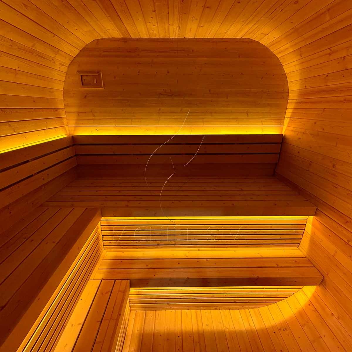 CS30 sauna interior ceiling and bench detail