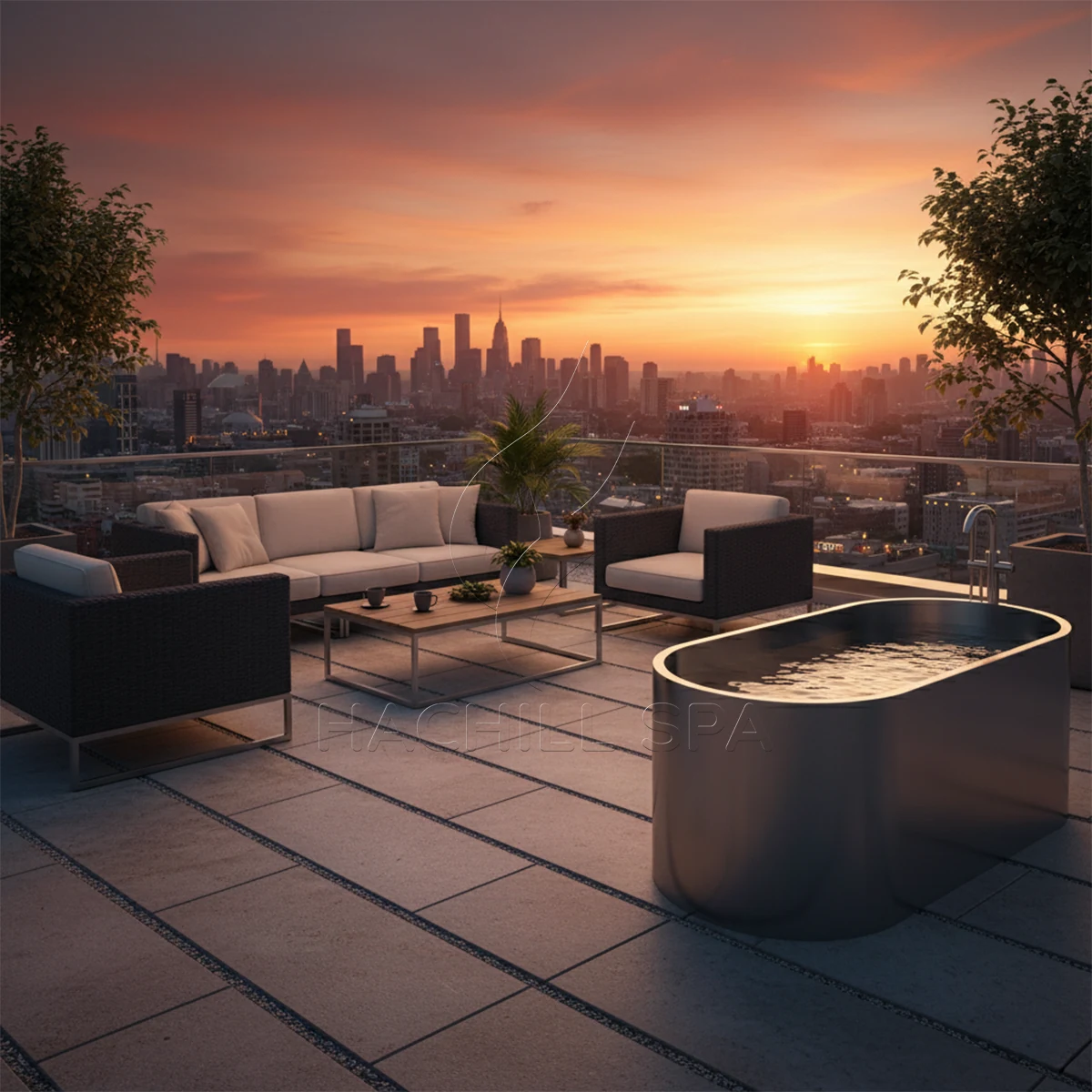CT20 stainless cold plunge rooftop installation
