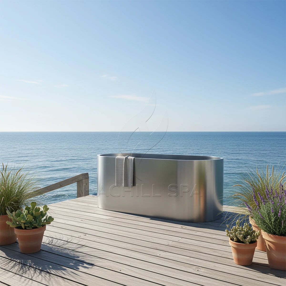 CT20 stainless cold plunge seaside deck installation