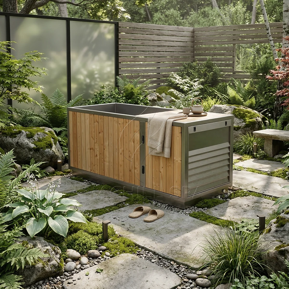CT26 thermowood cold plunge garden installation