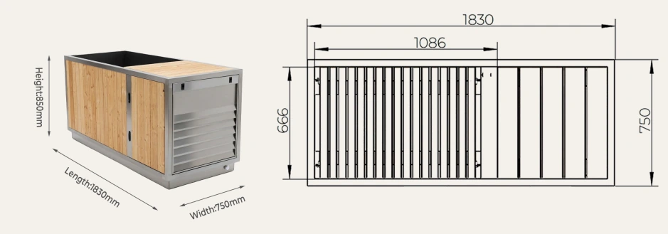 CT26 thermowood laydown cold plunge 1830 x 750 x 850 mm overall dimensions drawing