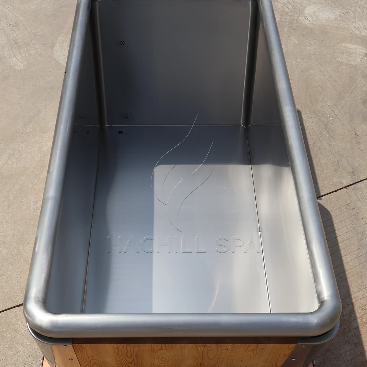 CT27 stainless cold plunge interior top view