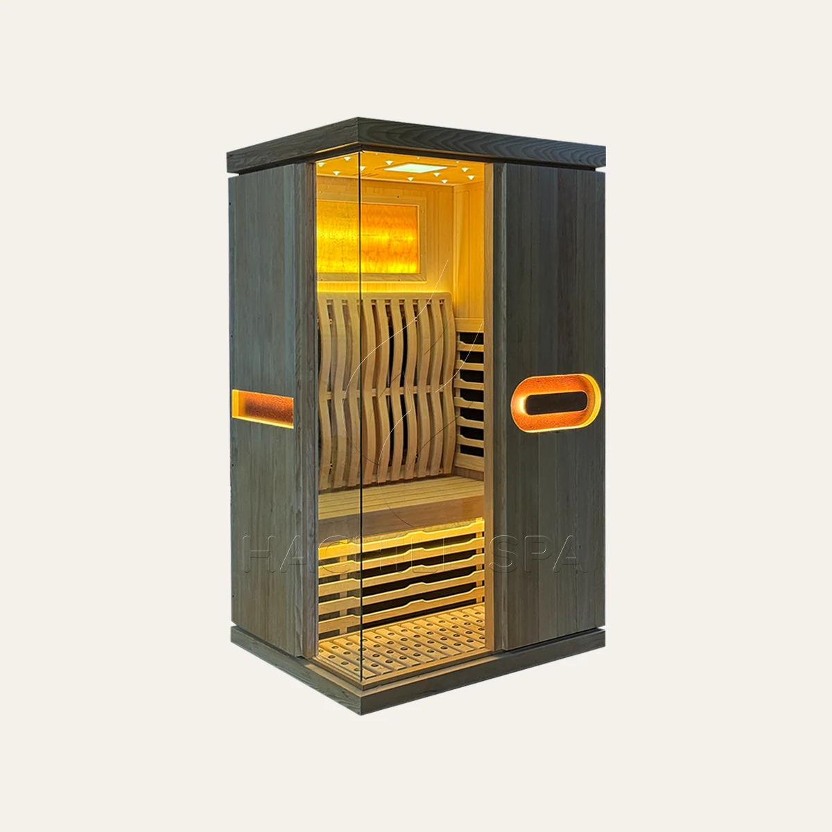 IR12 indoor infrared sauna front three-quarter product view