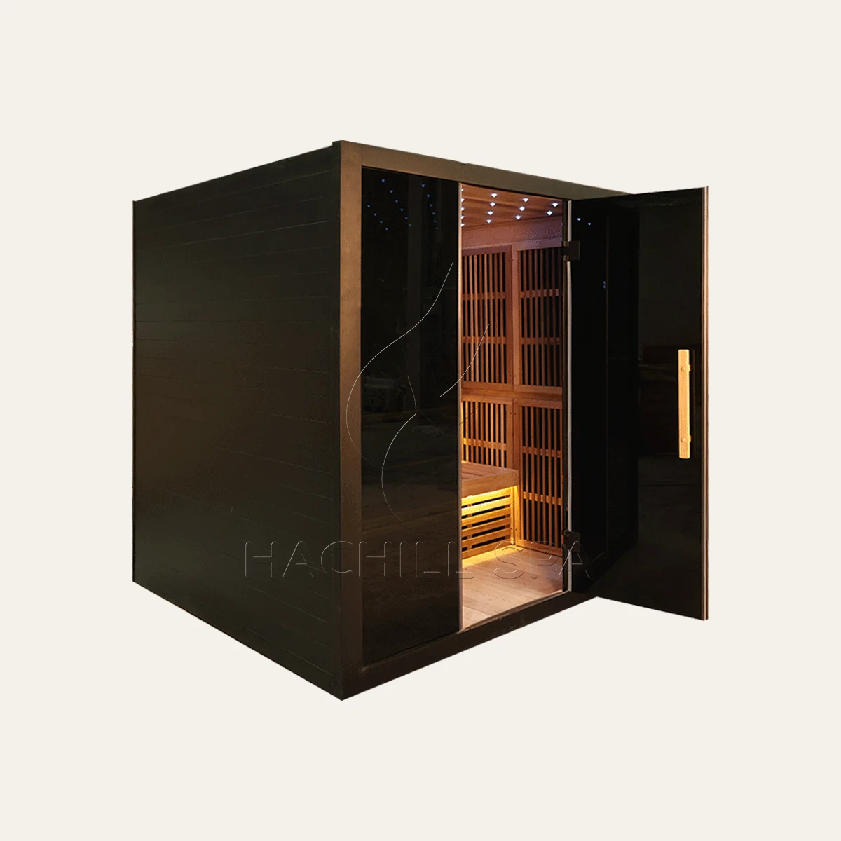 IR13 3-4 person indoor infrared sauna front three-quarter view