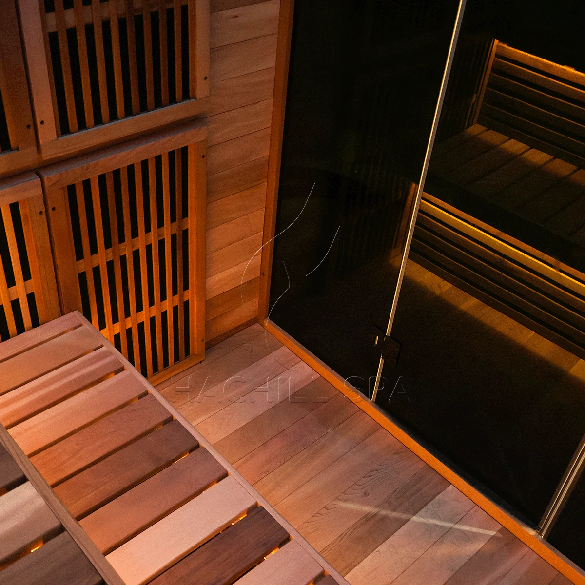 IR13 sauna glass door and bench layout