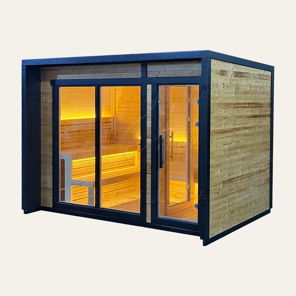 CBN18 outdoor cabin sauna front view, representing the HACHILL Outdoor Cabin Sauna range