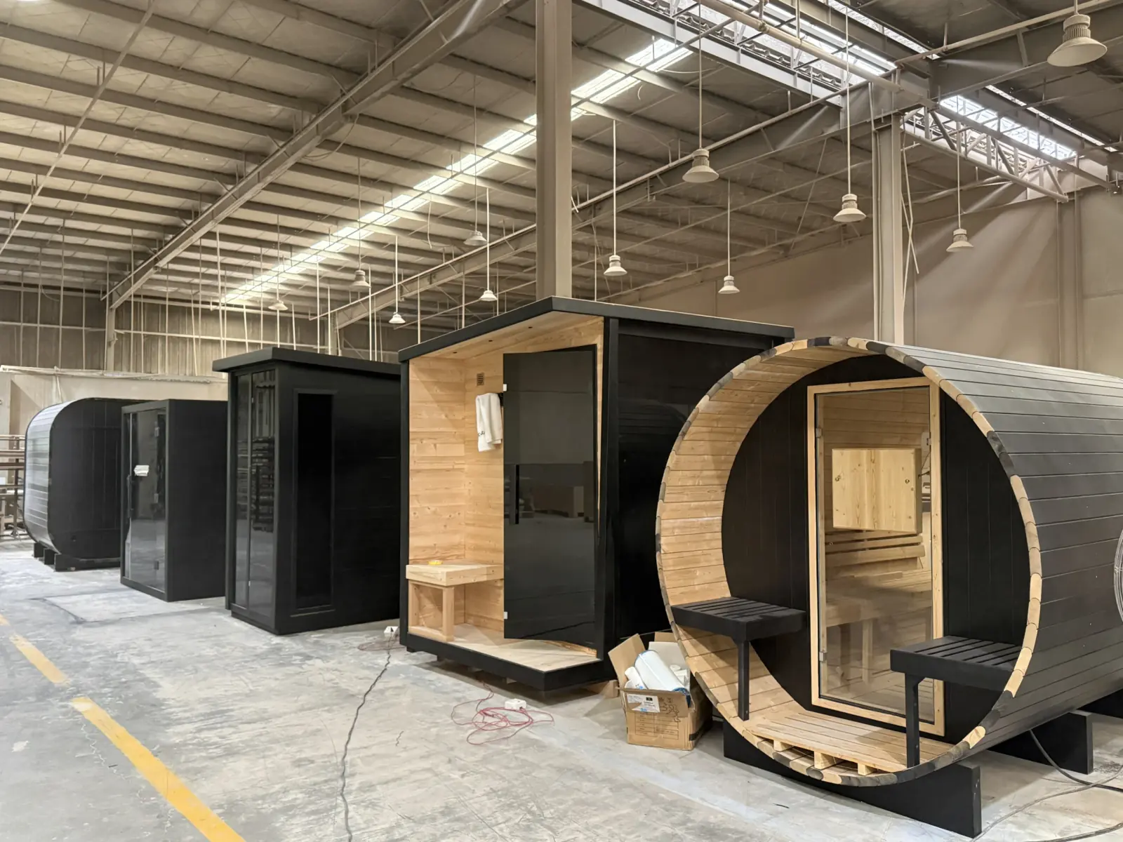 HACHILL sauna product range displayed in the factory showroom
