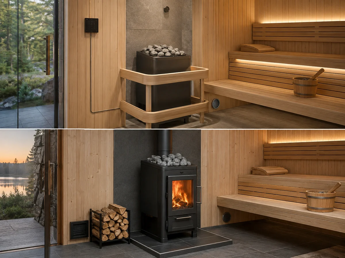 Electric and wood-burning sauna heater installation planning requirements