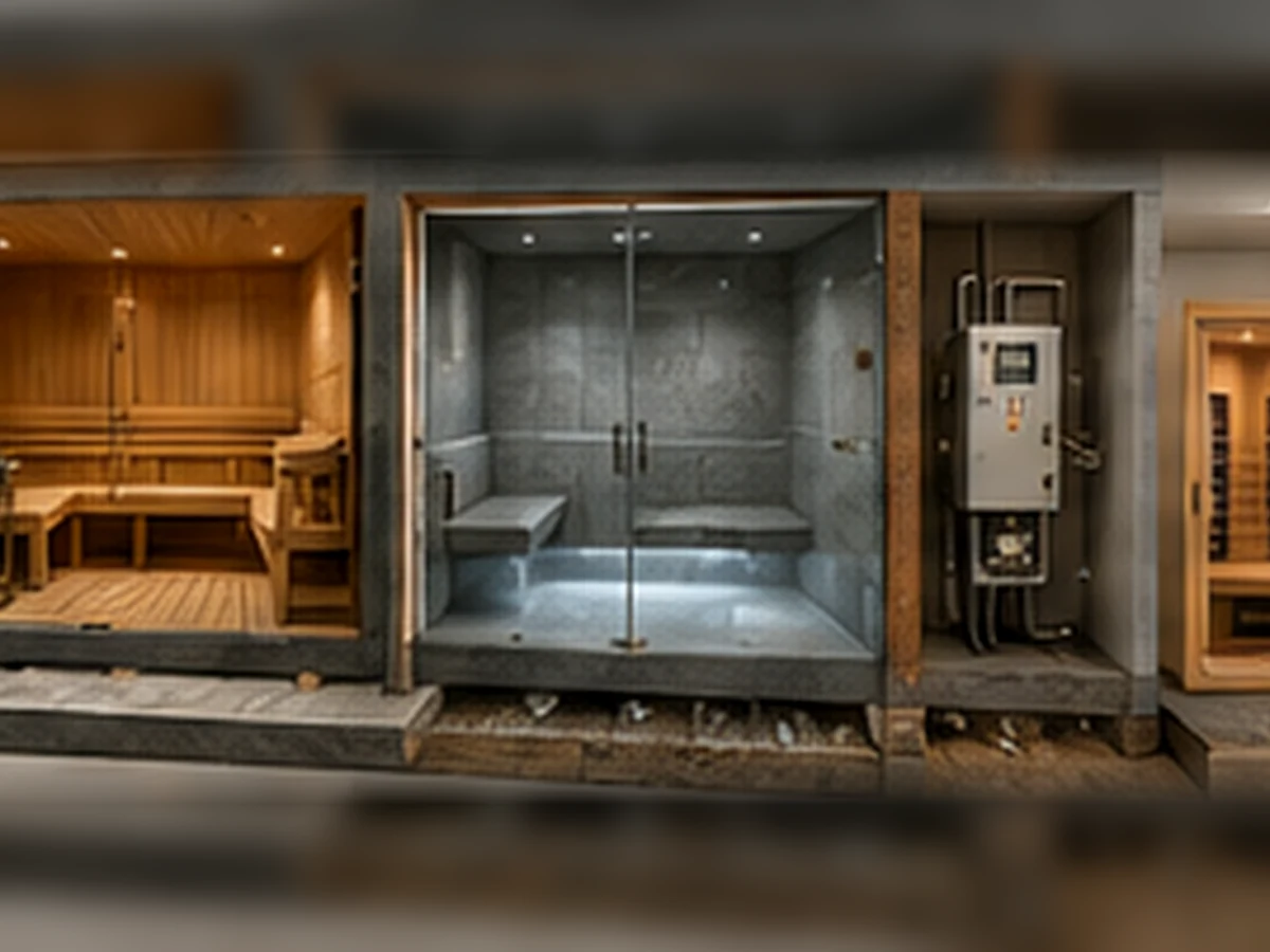 Conceptual sauna and steam room installation planning visualization