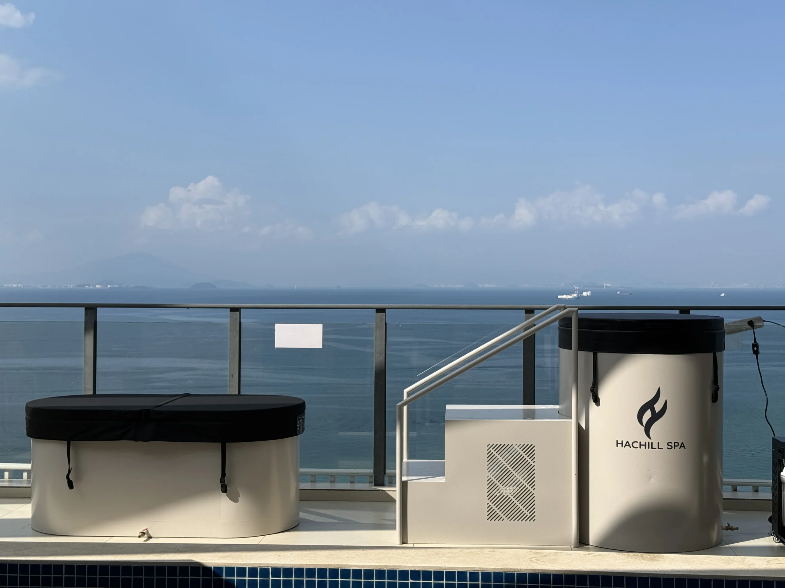 Commercial cold plunge installed in an outdoor retail display