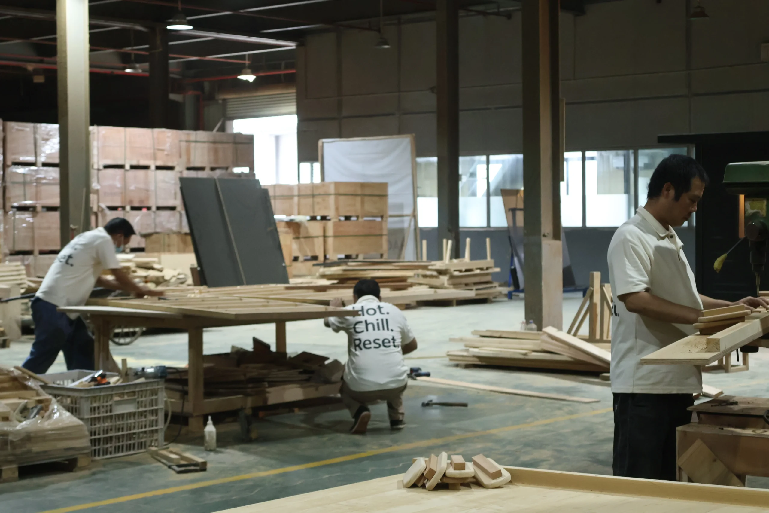 Timber components assembled by a sauna craftsman